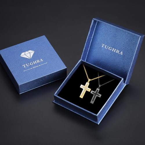 TUGHRA Couples Necklace Sterling Silver His and Hers Matching Necklace, Pendant Couples Jewelry Gifts for Couple Her Him - style: 02-Cubic Zirconia cross2