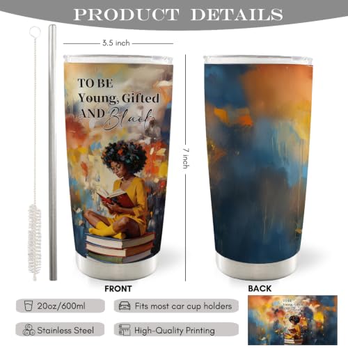 Black Woman Book Lovers Gifts 20oz Travel Coffee Mug Tumbler - color: Black