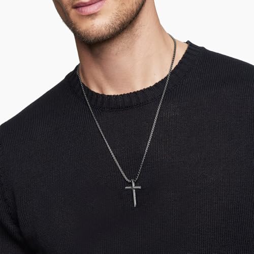 Avotto 316L Stainless Steel Bible Verse Cross Necklace Religious Jewelry Gifts for Men Boys, Silver Gold Black Mens Boys Necklace Non-Fading Sturdy Box Chain with Inspirational Cross Pendant 18+2Inch - color: Black, style: 4:13