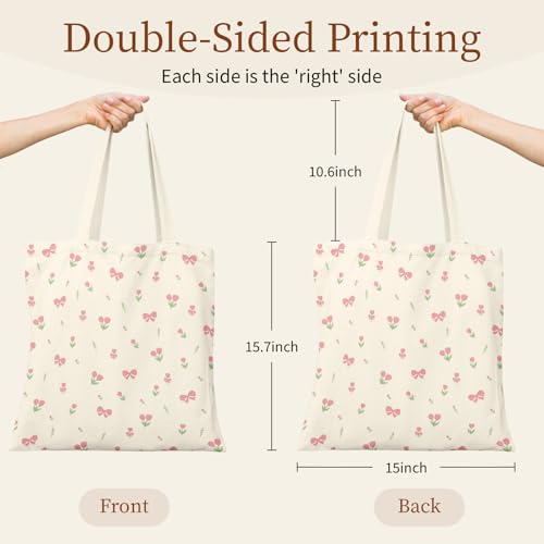 Canvas Tote Bag for Women with Zipper Cute - color: Bow Floral