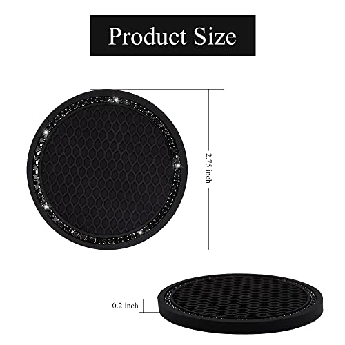 2 Pack Car Cup Holder Coaster, 2.75 Inch Bling Cup Holder Insert Mat - color: Black