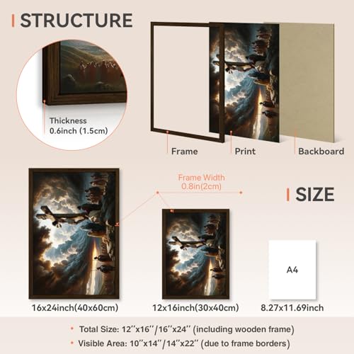 INJOLLY Wood Framed Jesus Calvary Crucifixion Wall Art 16x24 in - color: Cross, size: 24"L x 16"W