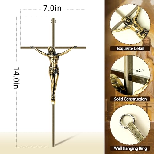 KUXBET Catholic Crucifix Wall Cross, 14 inch Metal Jesus Christ Cross, Handmade Hanging Wall Décor for Home, Religious Devout Give Faith Gift (14.0inch, Vintage) - color: Vintage, size: 14"L x 7"W