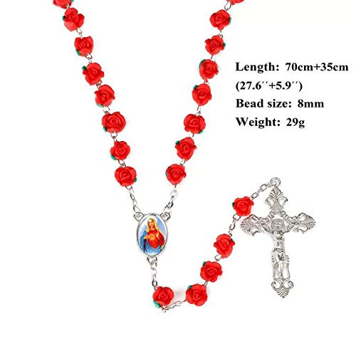 Rosary Beads Red Rose Garden Rosarios Catolicos for Catholic Christian Gift - color: RED