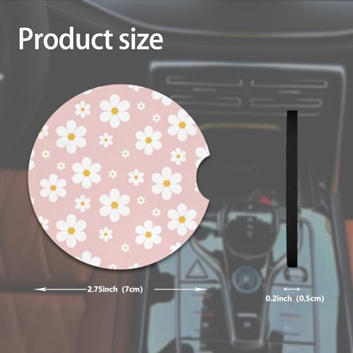 2pcs Cute White Flowers Car Coasters,Absorbent Universal neoprener Cup Holder Coasters with a Finger Notch,Car Accessories for Women&Man Interior,2.75" 3 - color: Cute Flowers 3
