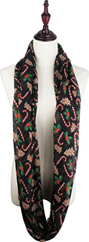 VIVIAN & VINCENT Gift Wrapped Fall Winter Soft Lightweight Sheer Holiday Infinity Christmas Scarf for Women - color: 01 Xmas Black Infinity
