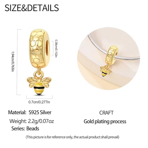 Clip Stopper Beads Fit For Pandora Bracelet, Spacer Charms For Bracelets - color: Gold Bee-2Pack