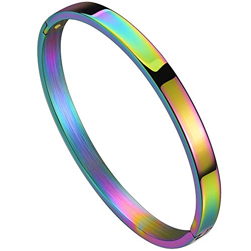 Jude Jewelers Stainless Steel Classical Simple Plain Blank Open Clasp Bangle Bracelet - color: Rainbow
