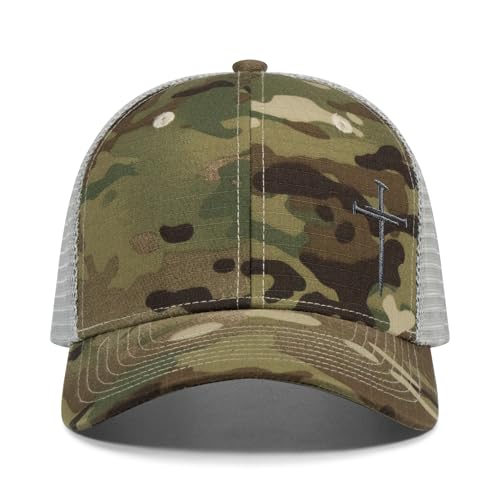 Christian Hats for Men Women,Jesus 3 Nail Cross Hat Christian Religious Gifts for Birthday/Christmas - color: 493.camo-3