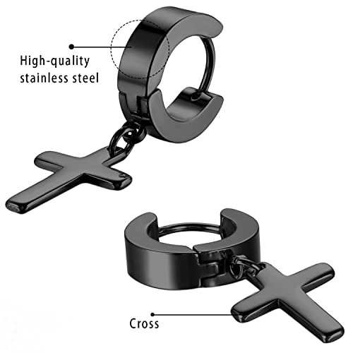Stainless Steel Cross Earrings Set for Men Women Dangle Hinged Men Women Earrings Silver Gold Black - color: 1 pair - Black