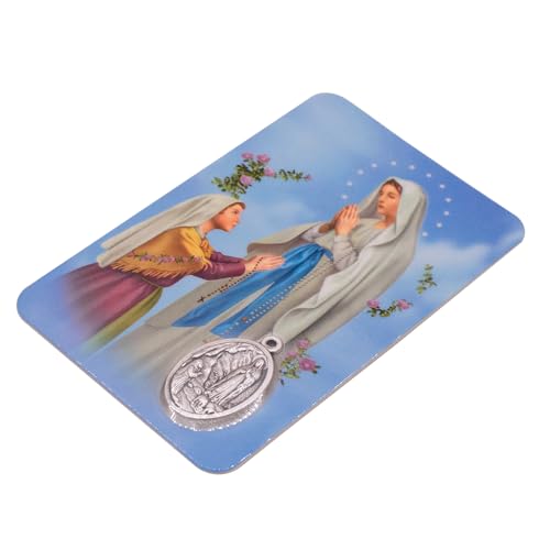 Holy Prayer Card with Built-In Medal Pendant | Laminated Full-Color Prayer Card | Great Variety | Great Christian Gift for First Communion and Confirmation (Our Lady of Lourdes with Medal) - color: Our Lady of Lourdes with Medal
