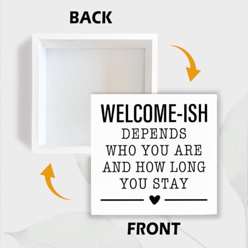 Funny Farmhouse Sign, Welcome-ISH Depends Who You Are Rustic Wood Farmhouse Sign, Living Room Decor, Entrance Decoration, Box Signs Decor Tabletop, Home Decoration, 5.1x5.1inches - color: Home 12