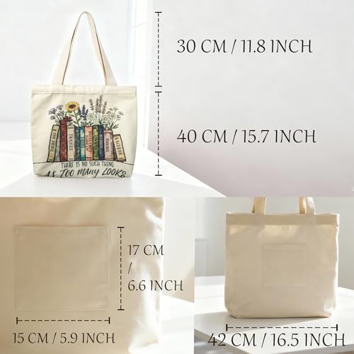 Large Tote Shopping Bag Cotton Canvas-Reusable grocery Bag with Zipper Aesthetic Reusable Shoulder Bag - style: Style-d