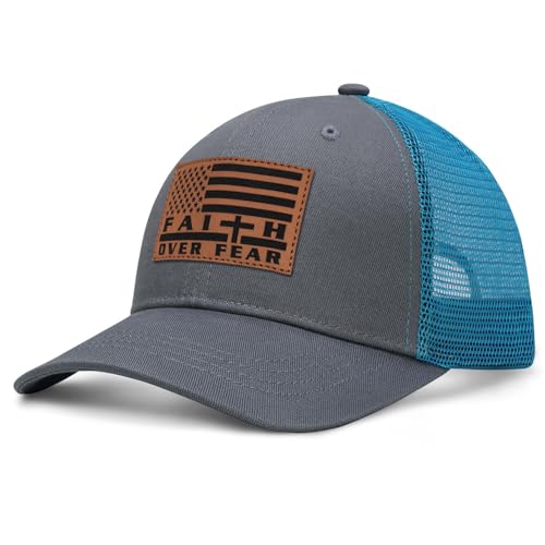 Jesus Hat Christian Gifts for Men American Flag Hats Faith Over Fear Hat Fathers Day Christmas Birthday Gifts for Friend - color: Grey-1