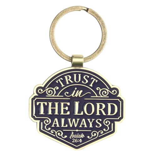 Christian Art Gifts Inspirational Scripture Keychain for Men & Women: Trust in The Lord - Isaiah 26:4 Dark Navy Blue Bible Verse Keychain Accessory with Split Key Ring in Gift Tin, House Keys, Car Key