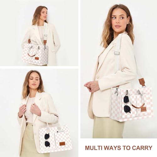 LHMTQVK Canvas Tote Bag for Women, Work & Bible Study Handbag - color: Khaki Grid
