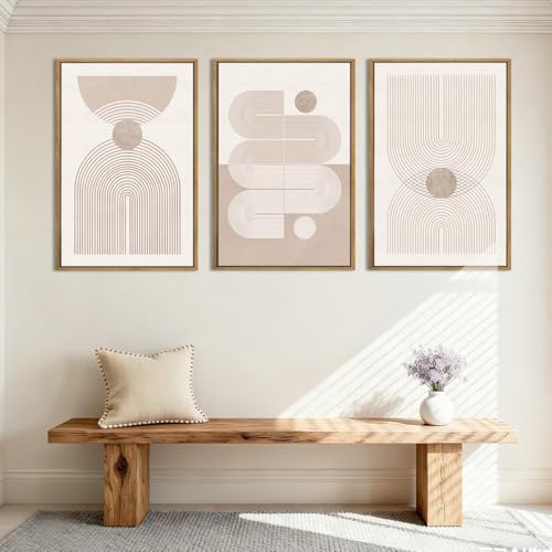 Anyzal Large Boho Framed Wall Art 16x24 Inch Beige Neutral Minimalist Canvas Pink Abstract Modern Geometric Artwork for Living Room Bedroom Dining room Set of 3 - color: Abstract Line, size: 24"L x 16"W