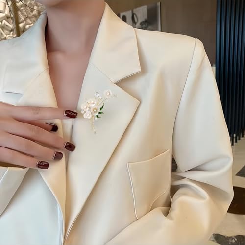 Brooch Pins For Women Fashion Elegant Brooches Lapel Badges Coat Sweater Scarves Shawl Dress Accessory Wedding Party Prom Jewelry - color: Golden+White Plum Blossom Brooch