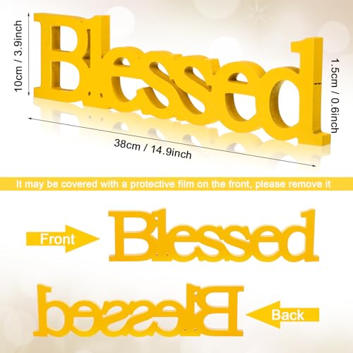 Blulu Blessed Letter Table Sign Wooden Blessed Standing Sign,Yellow - color: Yellow