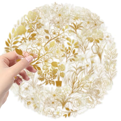 100PCS Flower Plants PET Transparent Stickers for Scrapbook Phone Cases Laptops Water Bottles Journal Notebook Bike Computer Helmet,Purple and Golden Flowers Waterproof Decal for Adult Girl Teen - color: Flower Plants Pet