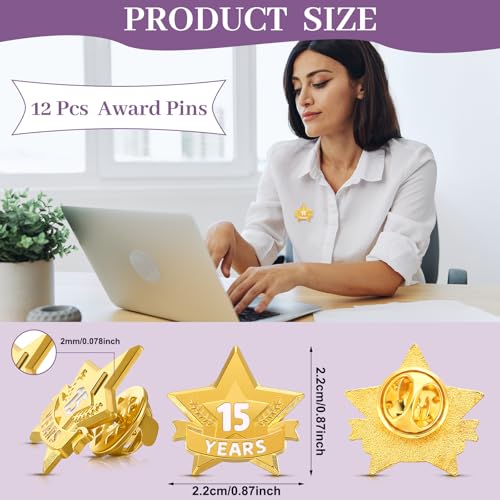 Tigeen 12 Pcs Year Service Reward Pins Star Enamel Pins, 15 Years - style: 15 Years