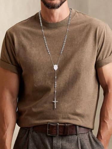 Supcare Rosary for Men Women Catholic Necklace Rosary Beads Customized - color: D01-Michael Silver