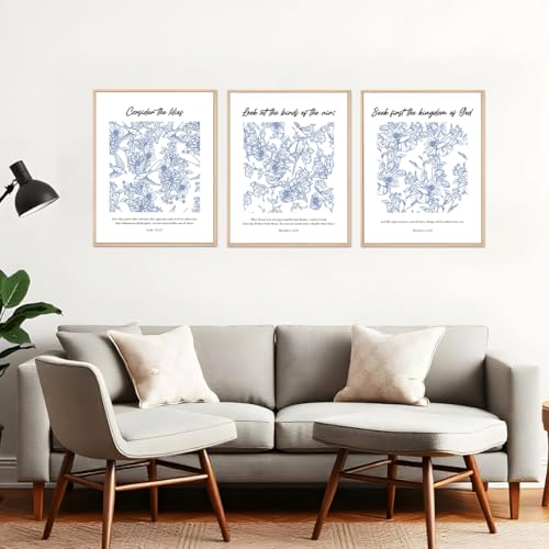 Set of 3 Poster Bible Verse Wall Art,Matthew 6:26 Christian Wall Decor - color: Consider the Lilies