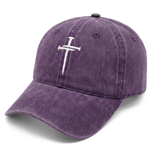 Christian Gifts for Men Women, Religious Cross Logo Embroidered Low Profile Unisex Dad Hat - color: Purple