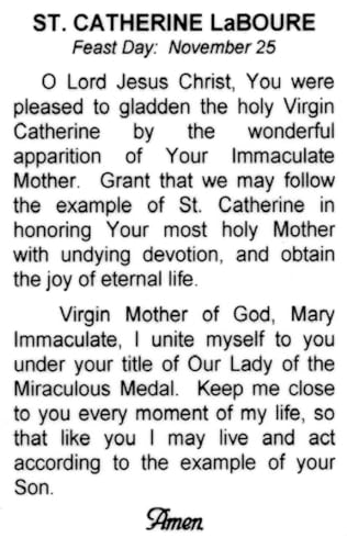 St. Catherine LaBoure - Laminated holy card - Pack of 25