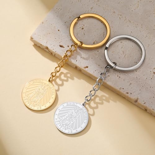 TEAMER Saint Gabriel Keychain Guardian Blessing Hope and Protection St. Gabriel Archangel Keychain Religious Jewelry - color: Gold