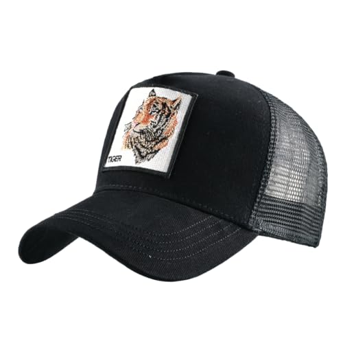 Animal Patch Mesh Trucker Baseball Cap Collection, Embroidered Design, Black - color: Lh-black