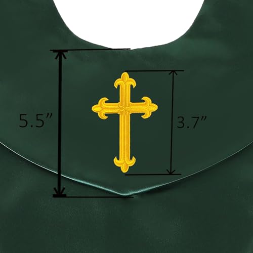 GradPlaza Unisex V Shape Church Choir Stole with Gold or White Embroidery Cross for Adults Church - color: Forest Green, style: Gpld Cross