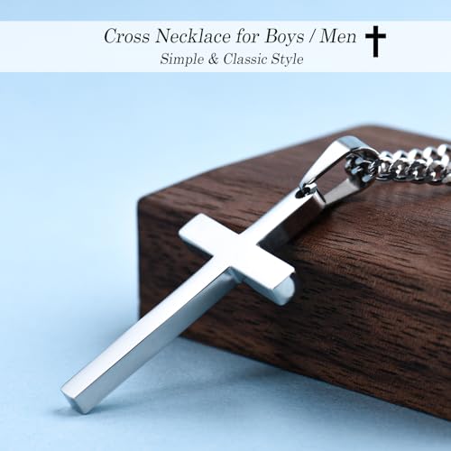 EPIRORA 10/11/12/13/14/15/16/17/18/19/20th 21st Birthday Gifts for Men Boys, Stainless Steel Chain Silver Cross Necklace Jewelry Presents for Son Grandson Nephew Brother - style: 21st Bday