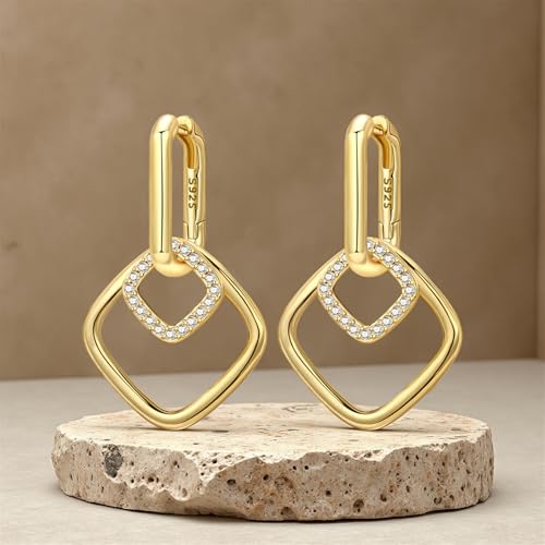 925 Sterling Silver Hoop Earrings Drop Dangle Earrings for Women Hypoallergenic Earring Trendy Huggie Earring Cute Graduation Birthday Gifts Jewelry for Women - color: French square earrings