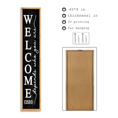 RLWangChao Welcome-ish Sign for Front Porch Standing, 45"X9", Wood Black - color: Wood Black Sign