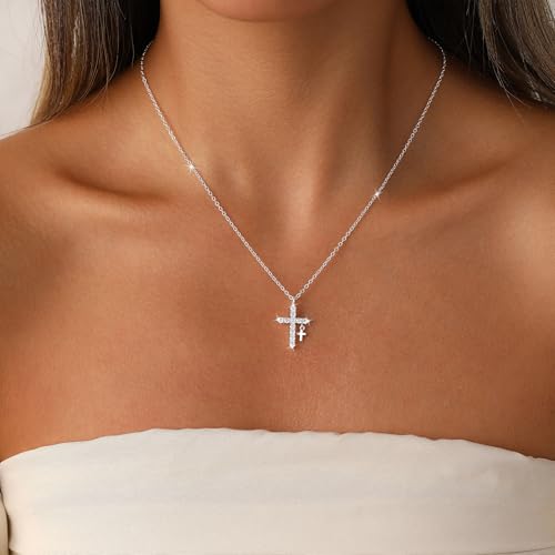 Amicon Gold Cross Necklace for Women Dainty 14K Gold Plated Diamond Cross Pendant Necklace Simple Charm Cross Necklaces Faith Trendy Jewelry Gifts - style: Samll Double Cross Necklace-SL