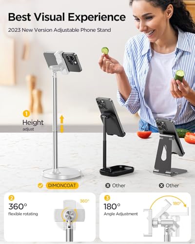 DIMONCOAT Phone Stand for Desk Angle Height Adjustable Phone Holder iPhone - color: WHITE - 6X STABLE WEIGHTED BASE, size: For 4-7 Inch