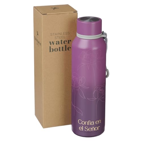 Christian Art Gifts Botella de Agua de Acero Inoxidable con Aislamiento: Versículo Bíblico "Confía en el Señor" (Proverbios), Regalo Inspirador para Mujeres, Tapa de Rosca, Floral Morado, 24 oz. - color: Floral Morada/Confia en el Señor