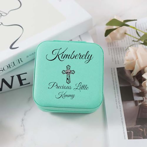 Cherished Moments Personalized Jewelry Keepsake Box with Custom Cross and Name for Teenage Girls Christening First Communion Gift - color: First Communion-Turquoise