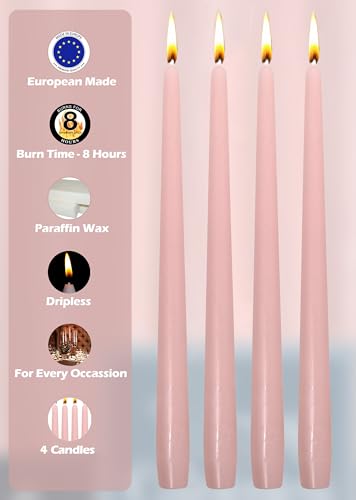 Hyoola Tall Taper Candles - 10 Inch Light Pink Unscented Dripless Taper Candles - 8 Hour Burn Time - 4 Pack - color: Light Pink, size: 10 Inch