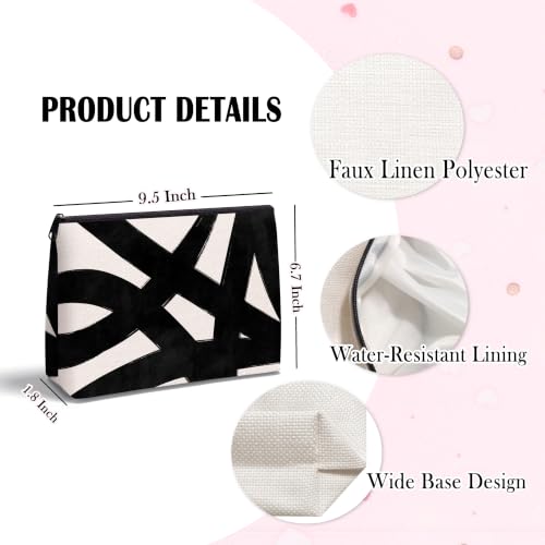 Black and White Abstract Zipper Makeup Bag for Women - color: Black and White