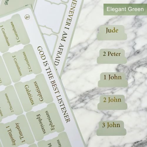 Vorscrin-Laminated Bible Tabs for Women and Men, Gold Foil Lettering Design, Reposition and Large Print Stickers, Bible Study Supplies, 75 Chapters Labels for Easy Navigation(Green) - color: Green
