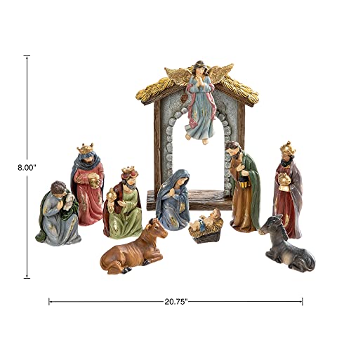 Glitzhome 11Pcs Resin Nativity Figurines Set Christmas Nativity Set Tabletop Scenes Decor, Christian Nativity Scene Indoor Xmas Nativity Collectible Figurines Miniatures Statues Ornaments 8" x 20.75" - size: 20.75 x 8 Inches
