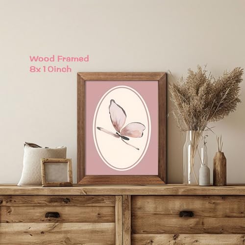 SEHSUVC Pink Butterfly Canvas Prints Wall Art, Minimalist Vintage Insect Wall Decor Wood Framed, Cute Coquette Preppy Girls Aesthetic Room Decor Gifts for Bedroom Living Room Home Decor 8x10inch - color: Pink Butterfly-6