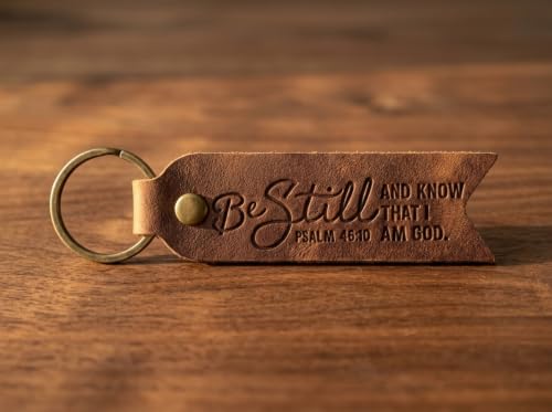 Leather Keychain, Christian Gifts for Men and Women, Full Grain Cowhide Debossed Bible Verse Flat Key Fob - color: Jordan Brown