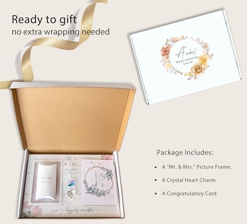 Mr. & Mrs. Wedding Picture Frame, Gift for Couple, K9 Crystal Charm - color: 3. White - Happily Ever After