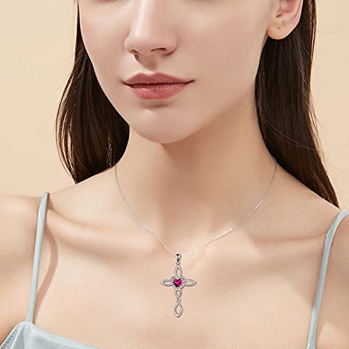 Celtic Knot Cross Pendant Necklace Sterling Silver Religious Irish Infinity Love Heart Irish Celtics Necklace Jewelry Mothers Day Birthday Gifts for Women Girls - color: Silver July cross necklace