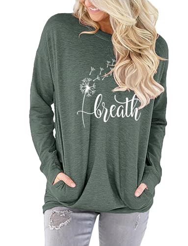 onlypuff Long Sleeve Shirts for Women Fall Fashion Tops Clothing - color: 01 Dandeliongrayish, size: Small