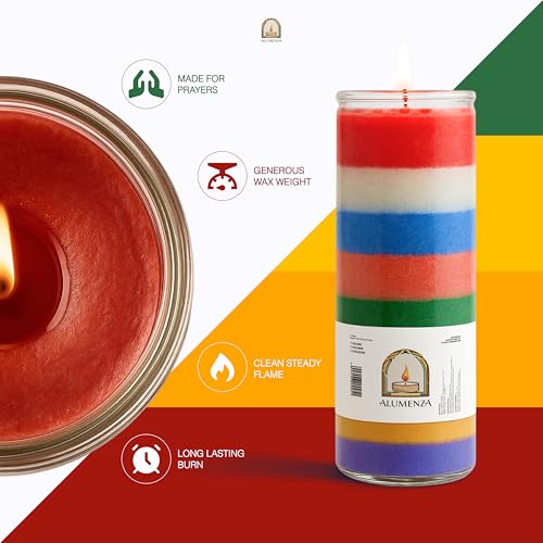 6pk Rainbow Multicolor 90hr | 7-Day Prayer Candles - Glass Jar Veladoras, Unscented Paraffin Wax | Seven Powers, All-Purpose Novena - Catholic Hispanic Church Altar, Memorial Vigil, Potencias - color: 7 Color