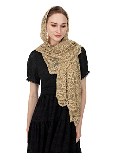 Wgior Rectangular Chapel Veil Scarf Catholic Church Veils Mantilla Wrap Shawl Mass Head Covering - color: Beige